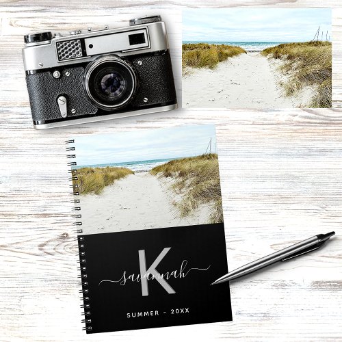 Travel summer photo black white monogram notebook