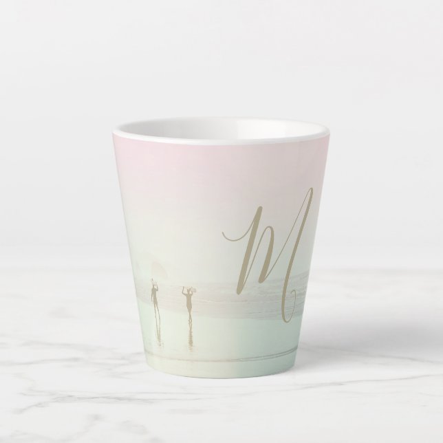 Travel Summer Surfers Beach Pink Mist Monogram Latte Mug (Front)