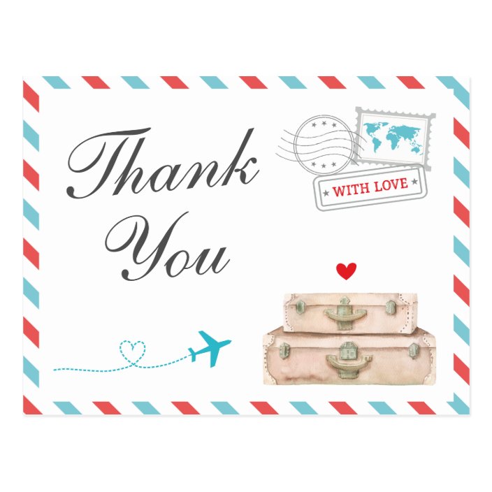 Travel Thank You Card, Airplane Airline Wedding Postcard