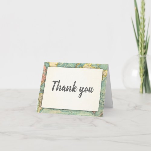 Travel Thank you card World map Vintage Adventure