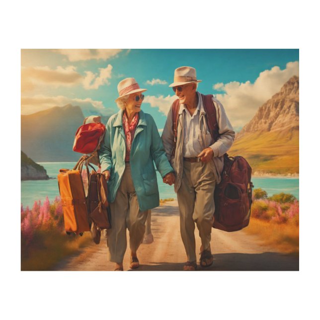  travel, the peaceful journey of an elderly couple wood wall art (Front)