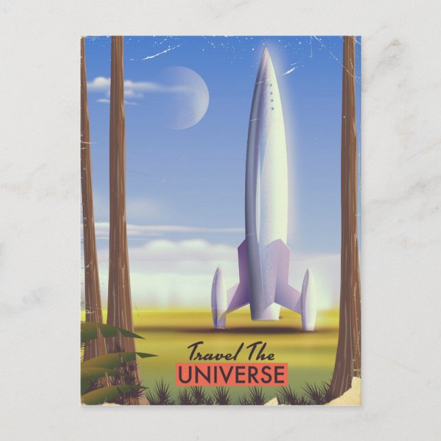 Travel the Universe retro space art. Postcard (Front)