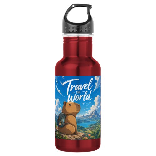 Travel the World Anime Capybara Adventure Design Stainless Steel Water Bottle