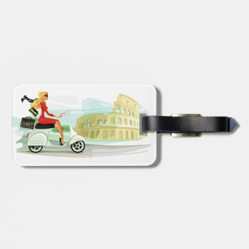 Travel the World Girl on Scooter in Rome Keychain Luggage Tag