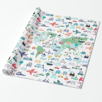 Travel The World Little Explorer Vehicles Wrapping Paper by LilPartyPlanners at Zazzle