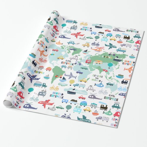 Travel The World Little Explorer Vehicles Wrapping Paper