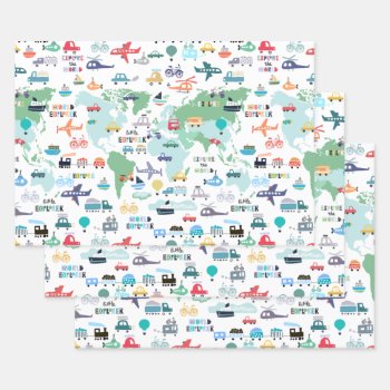 Travel The World Little Explorer Vehicles Wrapping Paper Sheets by LilPartyPlanners at Zazzle