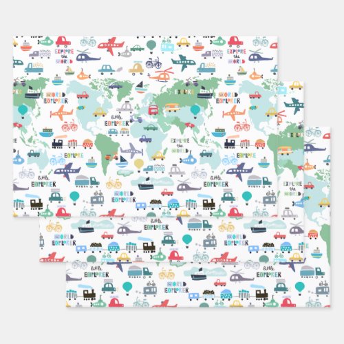 Travel The World Little Explorer Vehicles Wrapping Paper Sheets