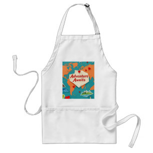 Travel the world map with heart pins adult apron