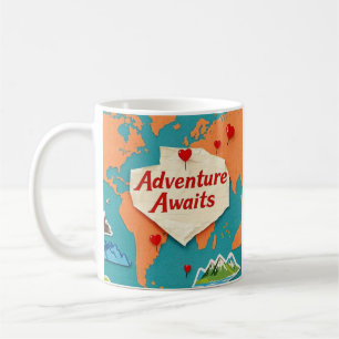 Travel the world map with heart pins coffee mug