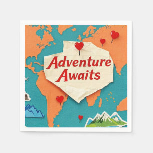 Travel the world map with heart pins napkins
