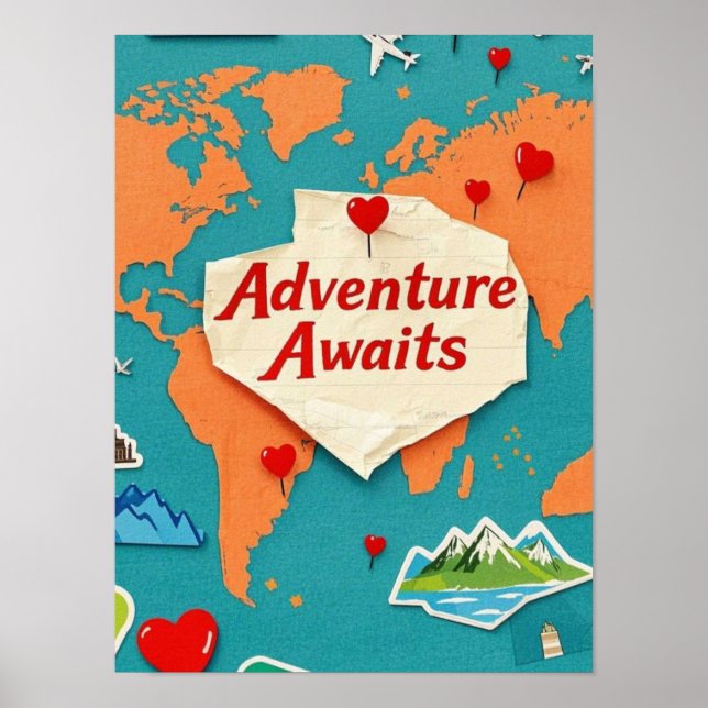 Travel the world map with heart pins poster (Front)