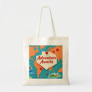 Travel the world map with heart pins tote bag