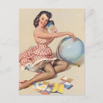 Travel The World Pin Up Girl Postcard by VintageBeauty at Zazzle