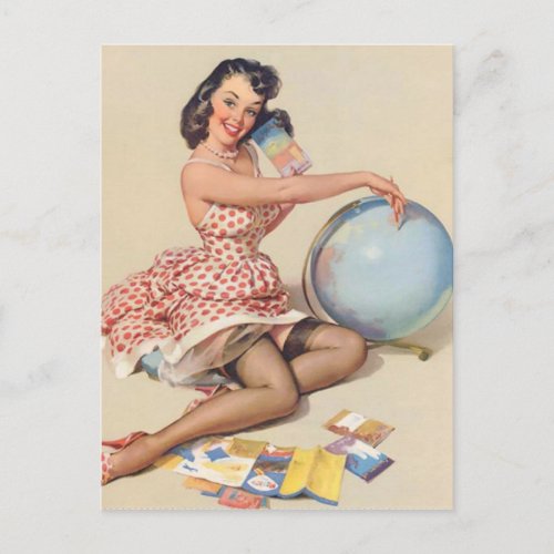 Travel the World Pin Up Girl Postcard