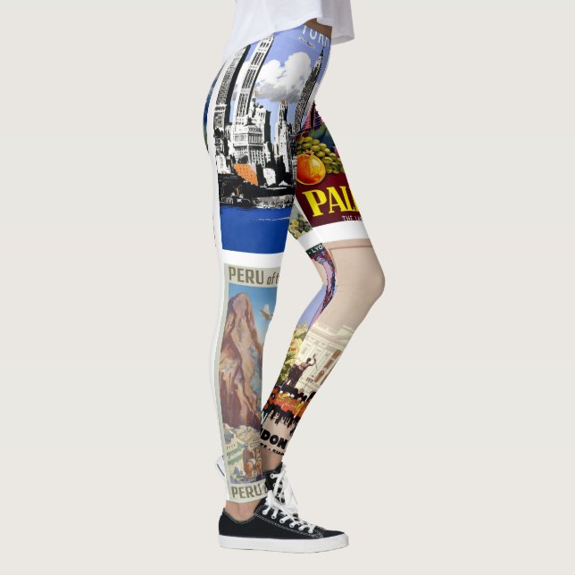 Travel the world vintage poster collage leggings (Right)