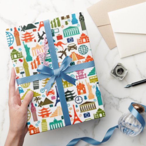 Travel the world wrapping paper