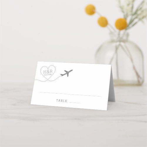 Travel Theme Airplane Heart Monogram Place Card
