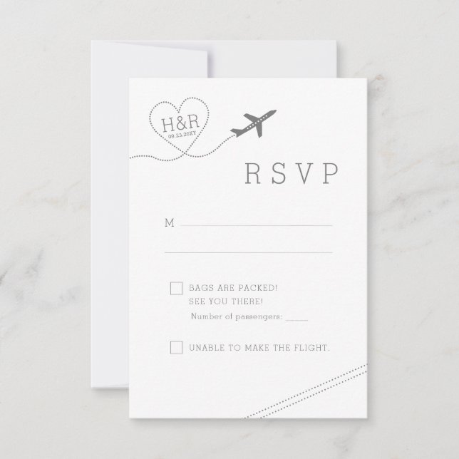 Travel Theme Airplane Heart Retro Minimalist RSVP Card (Front)