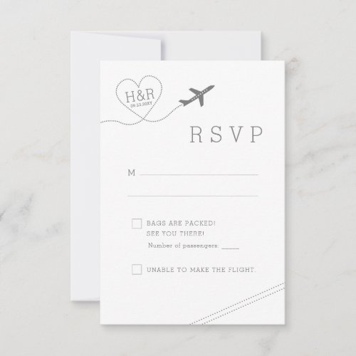 Travel Theme Airplane Heart Retro Minimalist RSVP Card