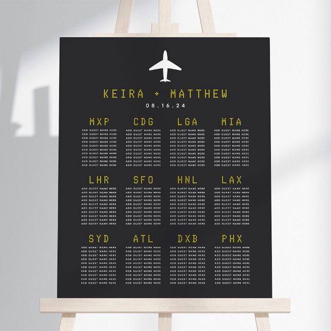 Travel Theme Airport Code Wedding Seating Chart Foam Board (Creator Uploaded)