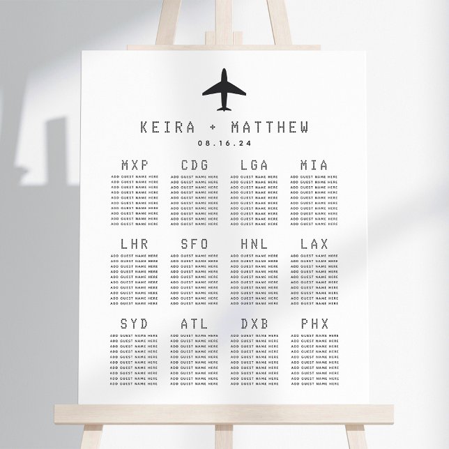 Travel Theme Airport Code Wedding Seating Chart Foam Board (Creator Uploaded)