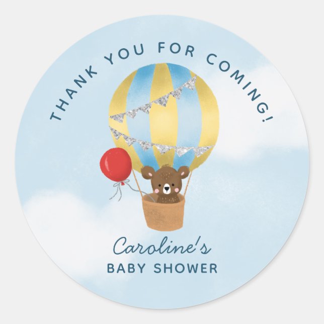 Travel Theme Baby Shower Blue Thank You Favor Classic Round Sticker (Front)
