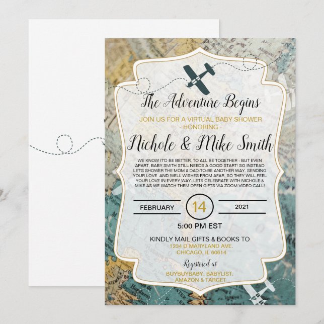 Travel Theme baby shower invitation card virtual (Front/Back)
