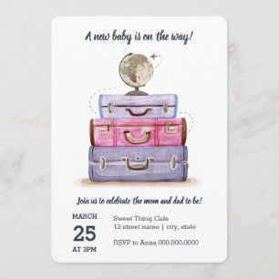 Travel Theme Baby Shower Purple Invitation