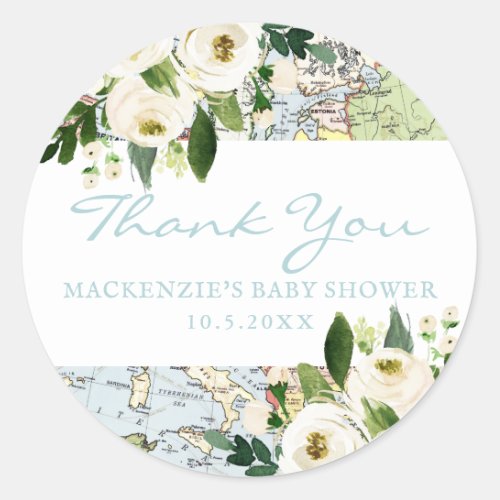 Travel Theme Baby Shower Thank You Favor Classic Round Sticker
