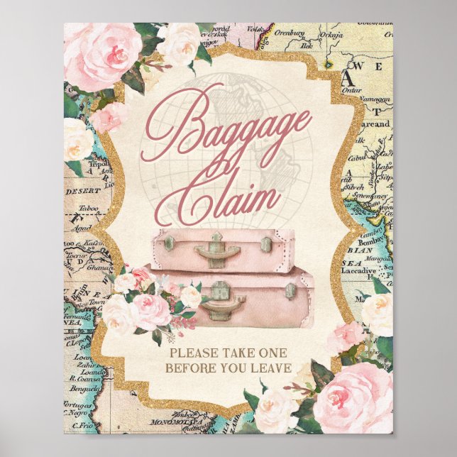 TRAVEL theme BAGGAGE CLAIM - Favor Table Sign  (Front)