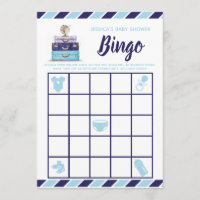 Travel Theme Blue Baby Shower Bingo Game Invitation