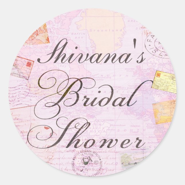 Travel Theme Bridal Shower stickers (Front)