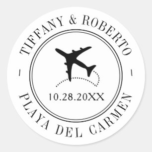 Travel Theme Custom Destination Wedding Airplane Classic Round Sticker