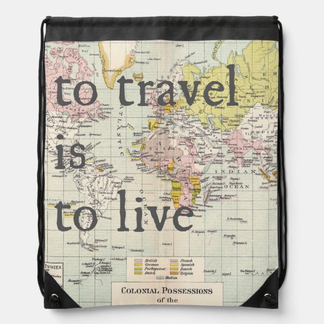 Travel Theme Drawstring Backpack (Front)