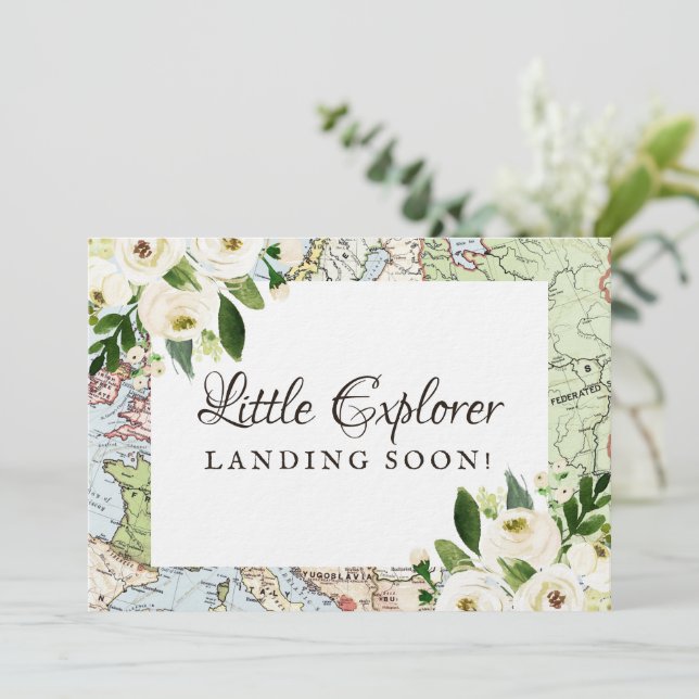 Travel Theme Floral Map Baby Shower Mini Sign (Standing Front)