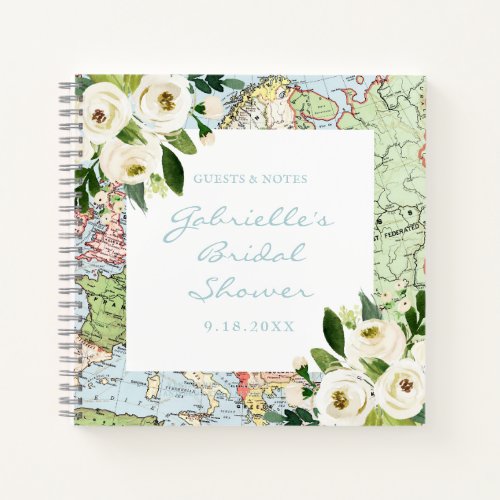 Travel Theme Floral Map Shower Guest Book