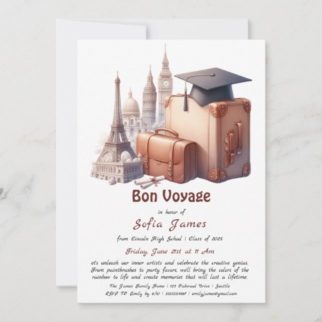 Travel Theme Graduation Party Invitation (Front)