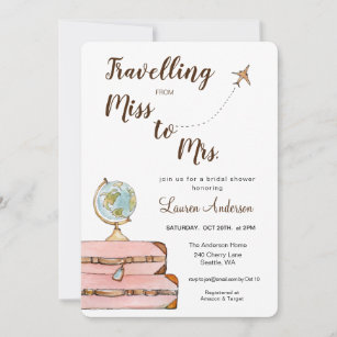 Travel Theme Miss to Mrs Bridal Shower Invitation