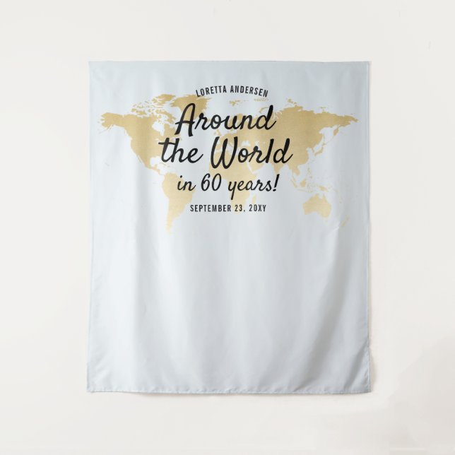 Travel Theme Party Blue Map Photo Selfie Backdrop (Front)