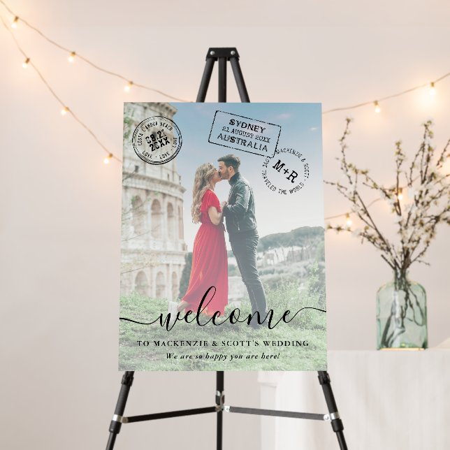 Travel Theme Passport Stamp Photo Welcome Sign (In Situ (Stand))