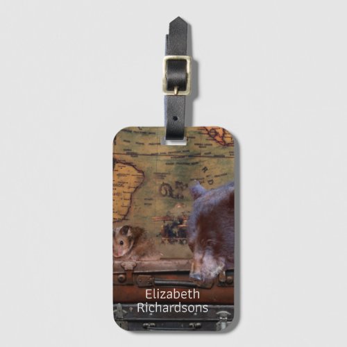Travel theme personalizable bear hamster world map luggage tag