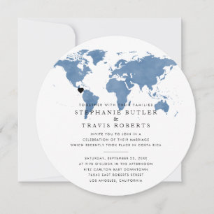 Travel Theme Reception Invitation Dusty Blue Globe