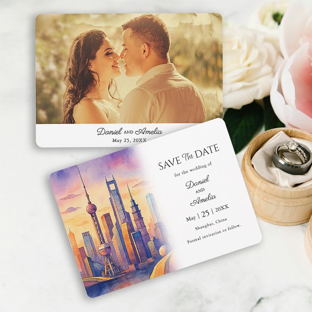 Travel Theme Shanghai, China Save the Date Card (Travel Theme Shanghai, Save the Date Card)
