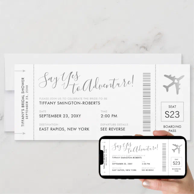 Travel Theme Silver Bridal Shower Boarding Pass Invitation | Zazzle