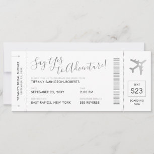 Travel Theme Silver Bridal Shower Boarding Pass Invitation