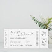  Travel Theme Silver Bridal Shower Boarding Pass Invitation (Standing Front)