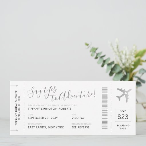 Travel Theme Silver Bridal Shower Boarding Pass Invitation | Zazzle