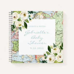 Travel Theme Vintage Map Baby Shower Guest Book