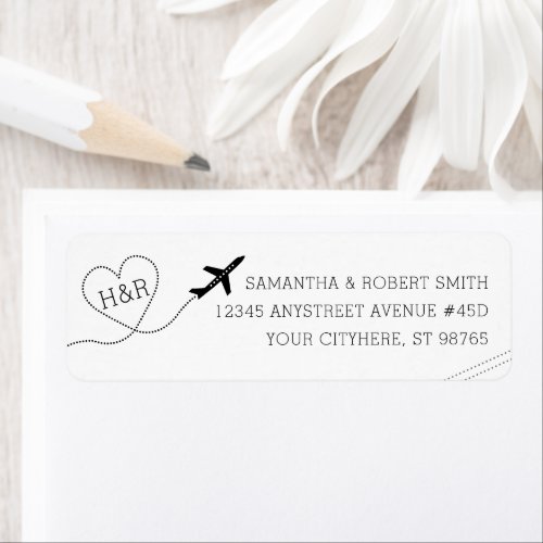 Travel Theme Wedding Black White Return Address Label
